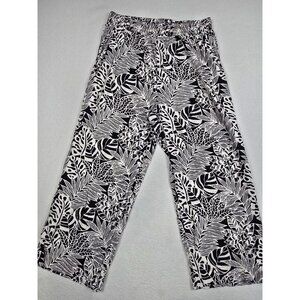 Panama Jack Black & White Tropical Leaf Print Linen Blend Wide Leg Pants XL